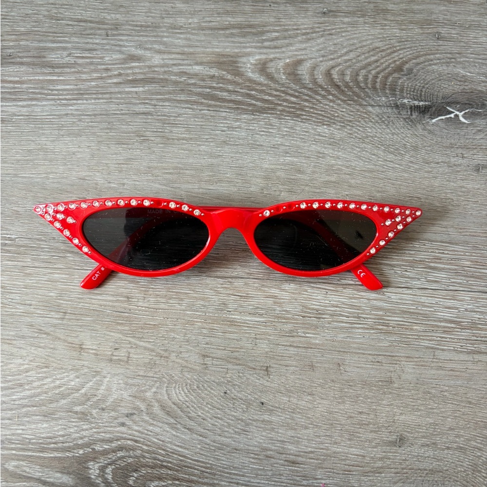 Red Rhinestone Cat Eye Sunglasses